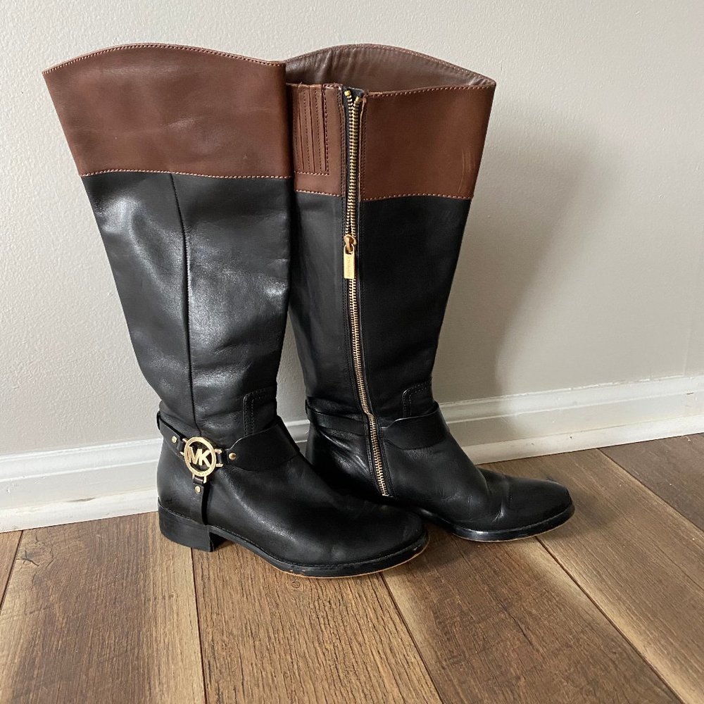 Michael Kors black and brown riding boots 7.5